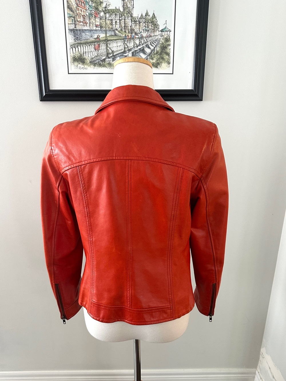 Vintage DANIER Women's Red Orange Italian Leather Zip-Front Moto Jacket -Size S - Picture 10 of 16